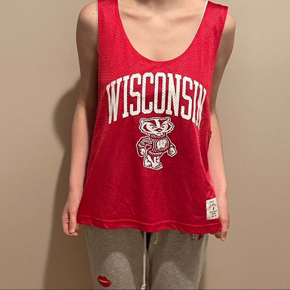 WISCONSIN UNIVERSITY Reversible Red/White Jersey Tank Top-Size Large